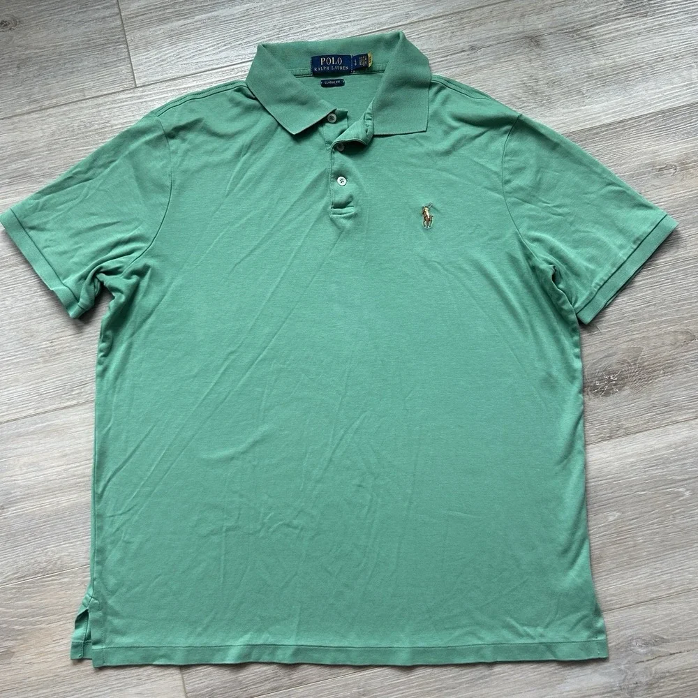 Ralph‎ Lauren Polo Men's Large Green Flesh Pony 100% Cotton Stretch Classic Fit